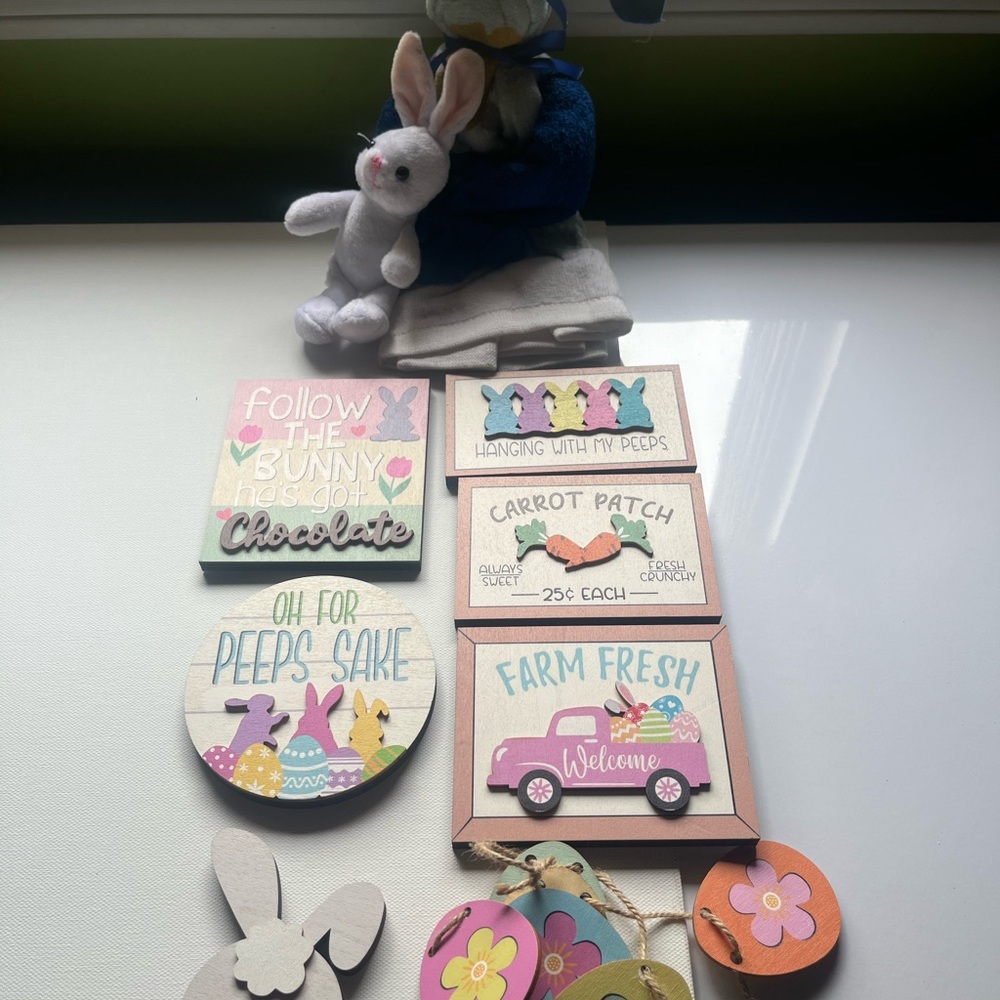 Pastel Easter Wall Plaque Set - Pink, Blue & Cream